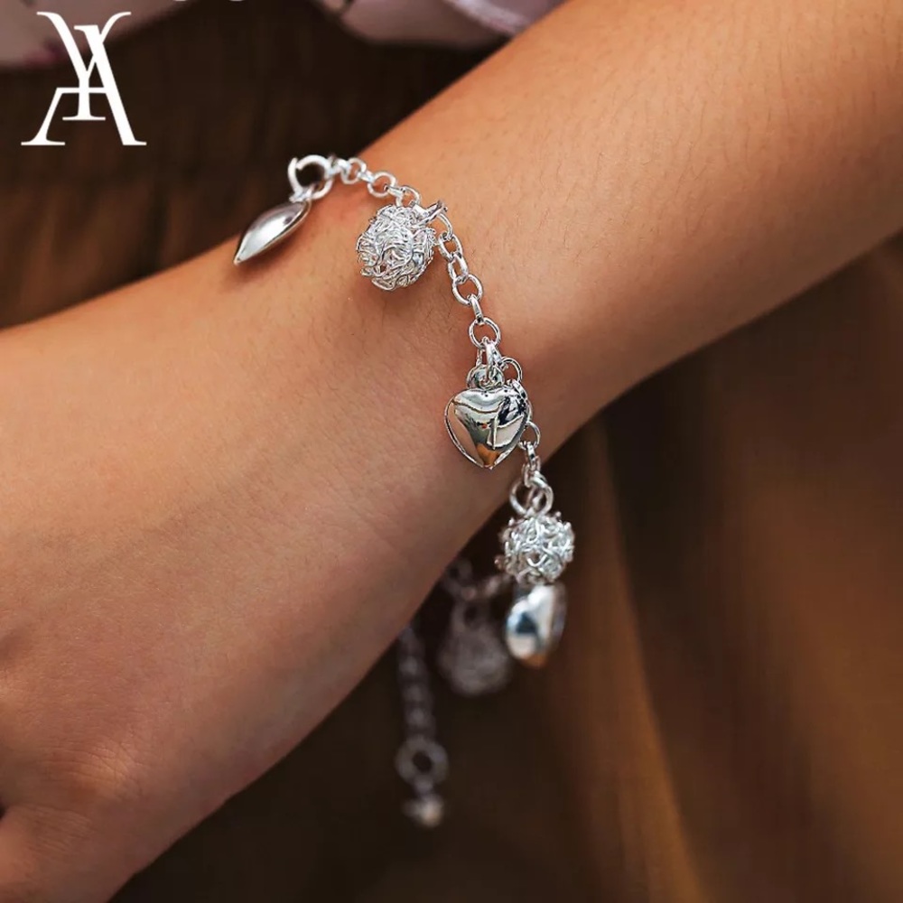Silver Colored Heart Charm Bracelet